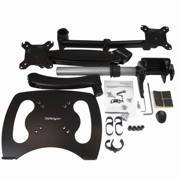 シングルモニターアーム＋ノートパソコンアームスタンド多関節アームワンタッチ高さ調整機能ディスプレイモニターアーム＋ラップトップ用スタンド/ホルダー