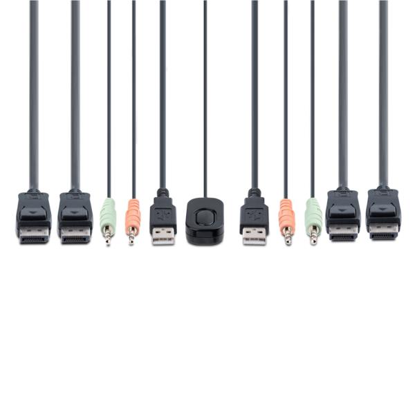 KVMスイッチ/2ポート/デュアルモニター/4K60HzDisplayPort/1.5mケーブル一体型