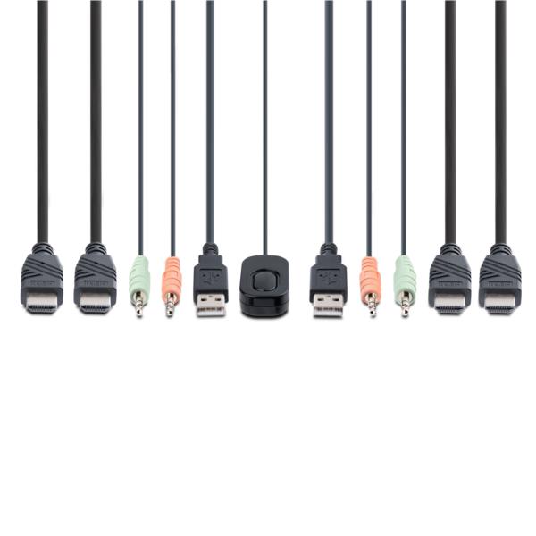 KVMスイッチ/2ポート/デュアルモニター/4K60HzHDMI/1.5mケーブル一体型/バスパワー