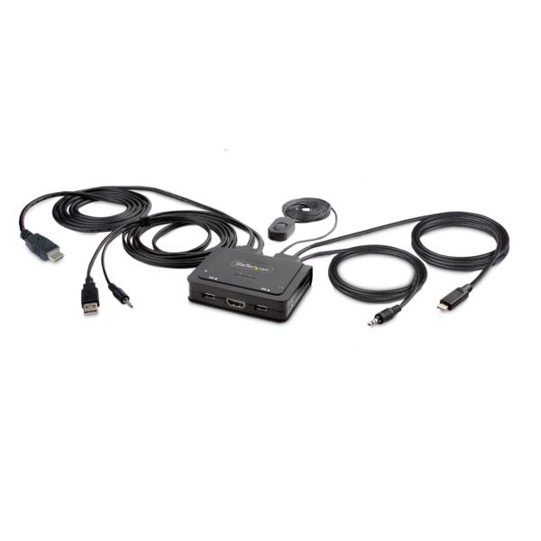 KVMスイッチ/2ポート/シングルモニター/4K60HzHDMI/ハイブリッド接続(USB-A/HDMI&USB-CDPAltモード)/ケーブル一体型