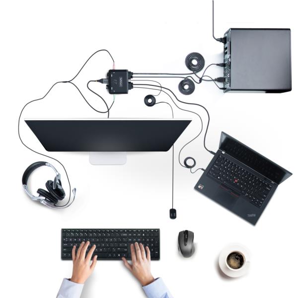 KVMスイッチ/2ポート/シングルモニター/4K60HzHDMI/ハイブリッド接続(USB-A/HDMI&USB-CDPAltモード)/ケーブル一体型