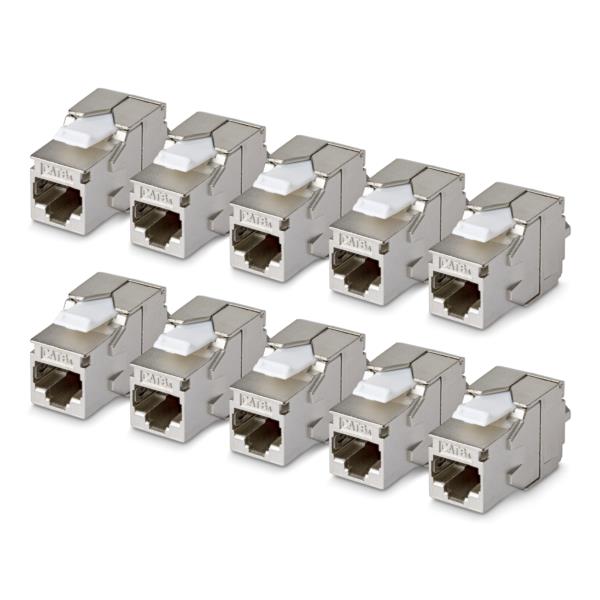 RJ45キーストーンジャック/CAT6A対応/10個入/STPシールド/180度配線/工具不要/LAN配線用