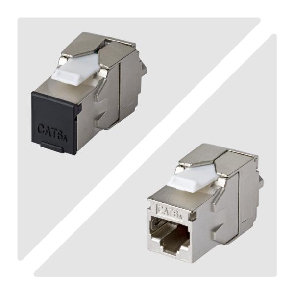 RJ45キーストーンジャック/CAT6A対応/10個入/STPシールド/180度配線/工具不要/LAN配線用