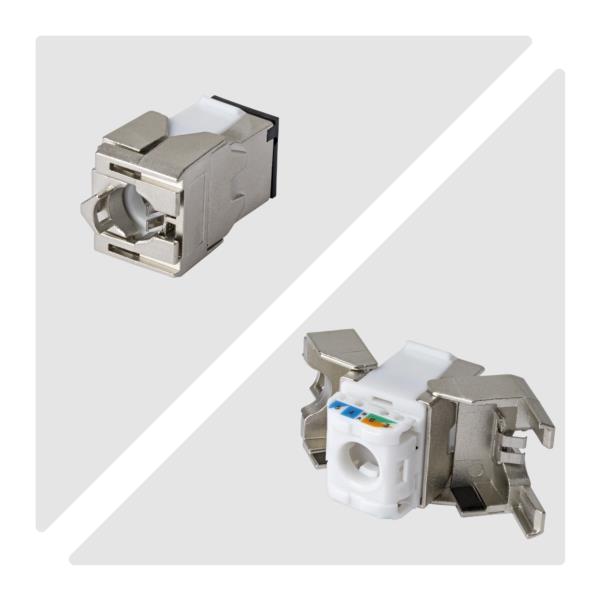 RJ45キーストーンジャック/CAT6A対応/10個入/STPシールド/180度配線/工具不要/LAN配線用