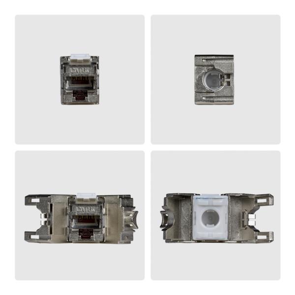 RJ45キーストーンジャック/CAT6A対応/10個入/STPシールド/180度配線/工具不要/LAN配線用