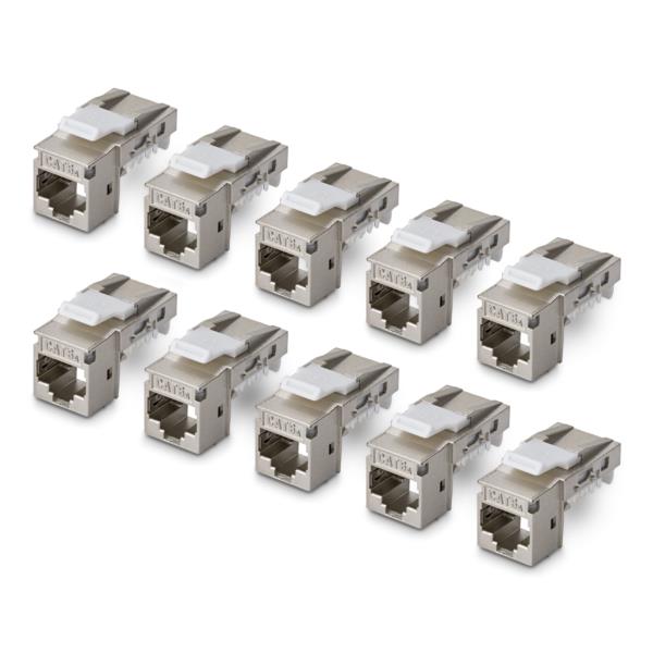 RJ45キーストーンジャック/CAT6A対応/10個入/STPシールド/90度配線/工具不要/LAN配線用