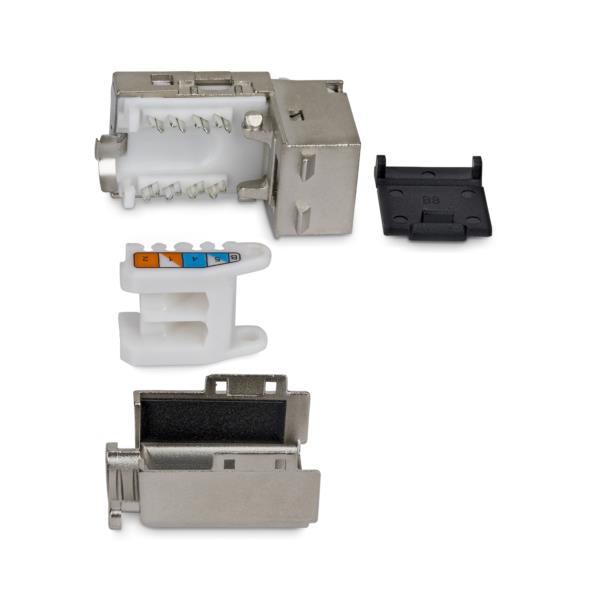 RJ45キーストーンジャック/CAT6A対応/10個入/STPシールド/90度配線/工具不要/LAN配線用