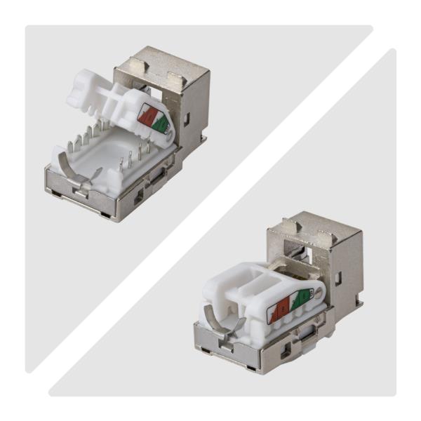 RJ45キーストーンジャック/CAT6A対応/10個入/STPシールド/90度配線/工具不要/LAN配線用
