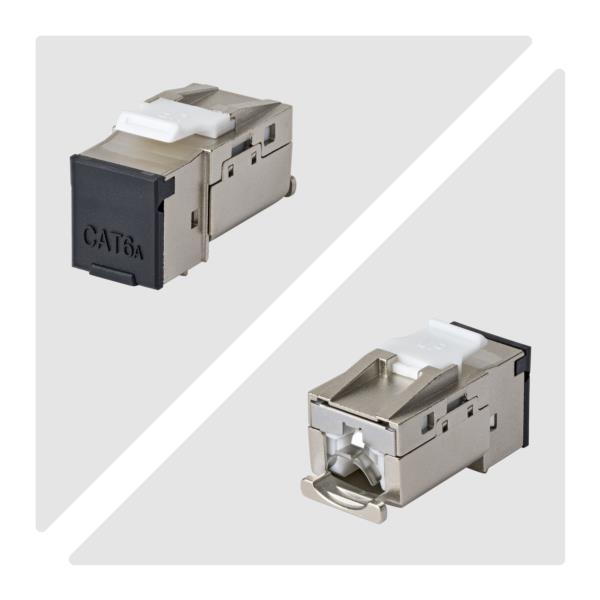 RJ45キーストーンジャック/CAT6A対応/10個入/STPシールド/90度配線/工具不要/LAN配線用