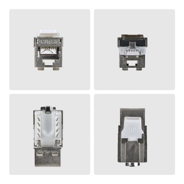 RJ45キーストーンジャック/CAT6A対応/10個入/STPシールド/90度配線/工具不要/LAN配線用