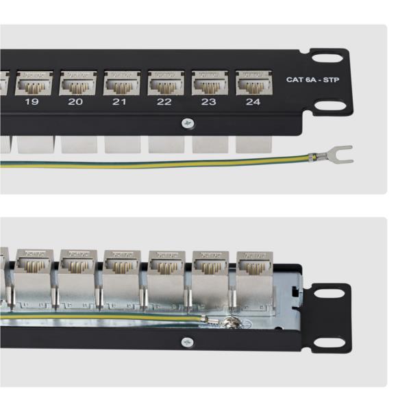 パッチパネル/1U/フィードスルー型/Cat6a 24ポート/シールドSTP RJ45/カテゴリ6A イーサネットパネル