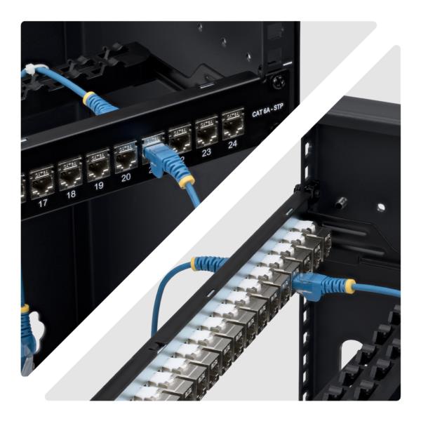 パッチパネル/1U/フィードスルー型/Cat6a 24ポート/シールドSTP RJ45/カテゴリ6A イーサネットパネル