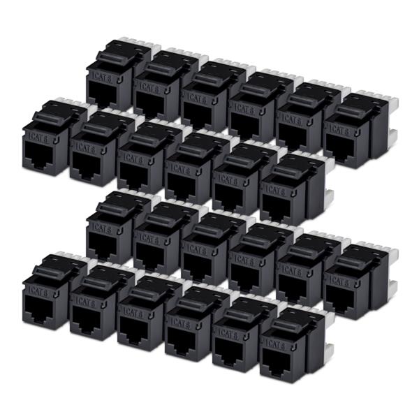 RJ45キーストーンジャック/CAT6対応/24個入/UTP非シールド/110パンチダウン/180度配線/ブラック