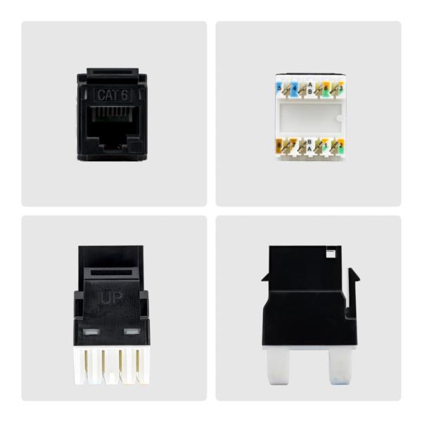 RJ45キーストーンジャック/CAT6対応/24個入/UTP非シールド/110パンチダウン/180度配線/ブラック