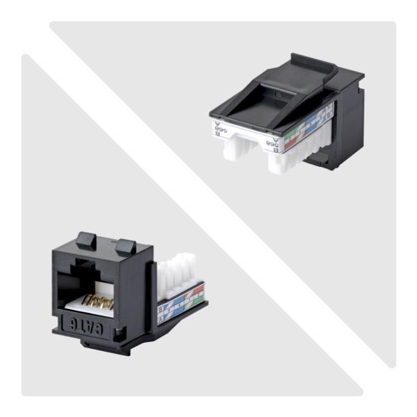 RJ45キーストーンジャック/CAT6対応/24個入/UTP非シールド/110パンチダウン/90度配線/ブラック