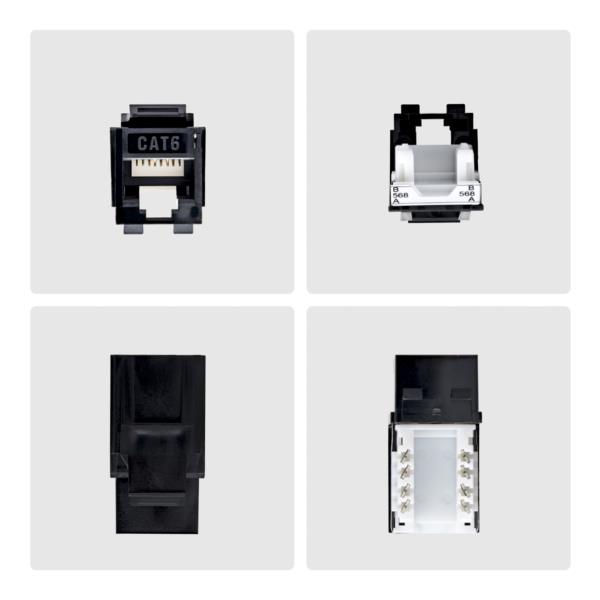 RJ45キーストーンジャック/CAT6対応/24個入/UTP非シールド/110パンチダウン/90度配線/ブラック
