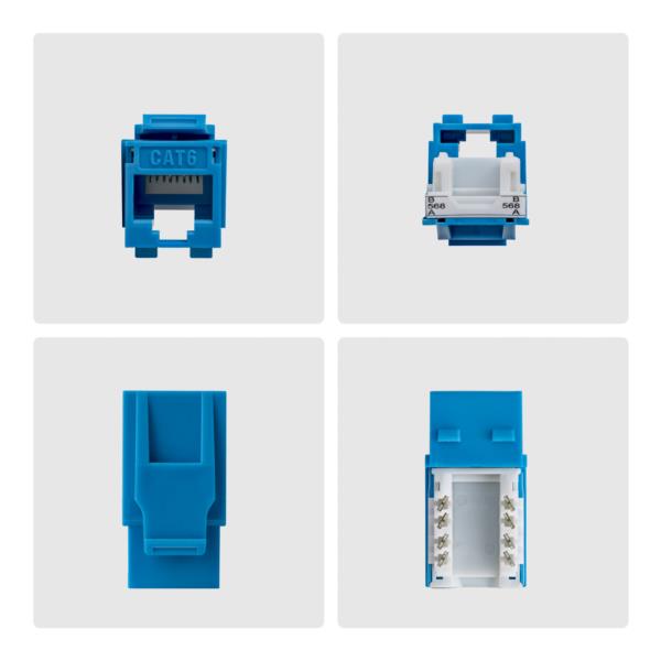 RJ45キーストーンジャック/CAT6対応/24個入/UTP非シールド/110パンチダウン/90度配線/ブルー