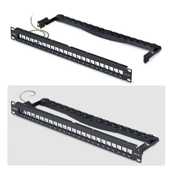 パッチパネル/ラックマウント型/1U 24ポート/ブランクキーストーン/RJ45 STP/データセンター LAN配線向け