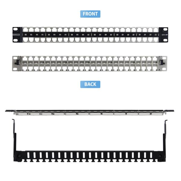 パッチパネル/ラックマウント型/1U 48ポート/ブランクキーストーン/RJ45 STP/データセンター LAN配線向け