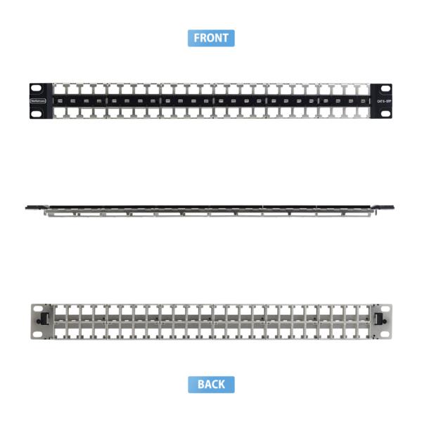 パッチパネル/ラックマウント型/1U 48ポート/ブランクキーストーン/RJ45 STP/データセンター LAN配線向け