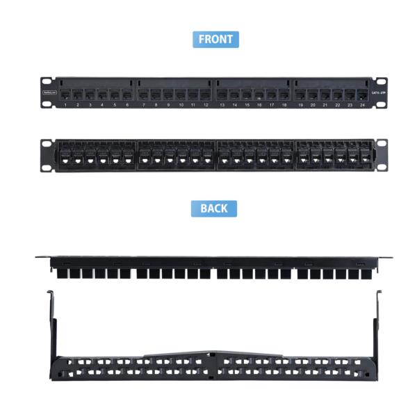 パッチパネル/ラックマウント型/1U 24ポート/フィードスルー/Cat6対応 RJ45 UTP/データセンター用