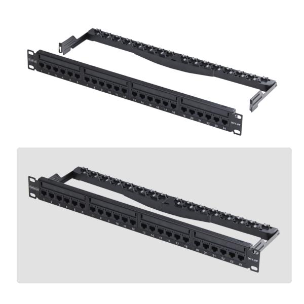 パッチパネル/ラックマウント型/1U 24ポート/フィードスルー/Cat6対応 RJ45 UTP/データセンター用