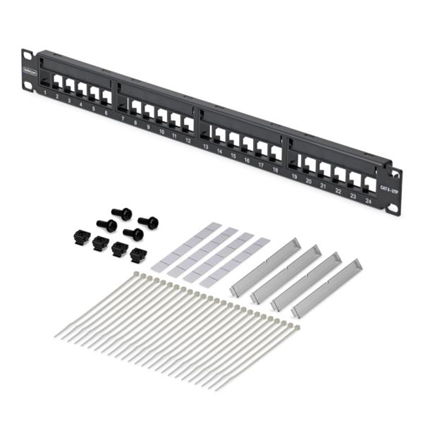 パッチパネル/ラックマウント型/1U 24ポート/ブランクキーストーン/RJ45 UTP/データセンター LAN配線向け