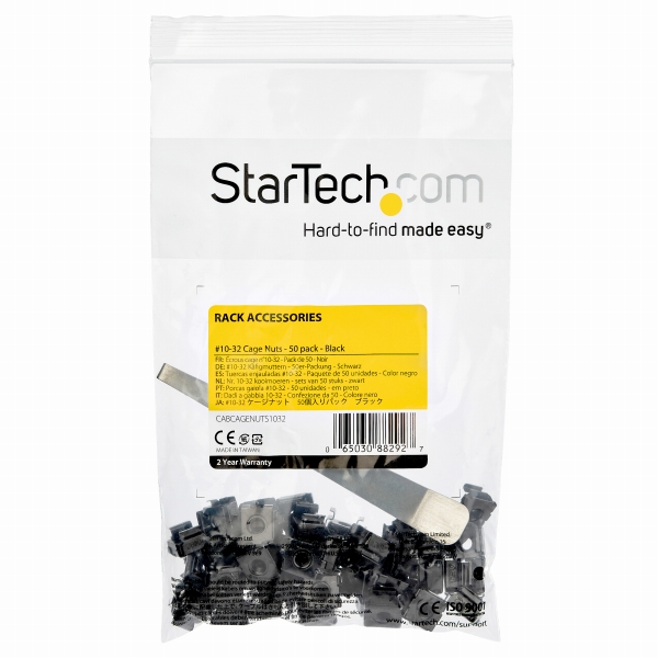 10-32ケージナット50個入りパックサーバーラック対応ブラック