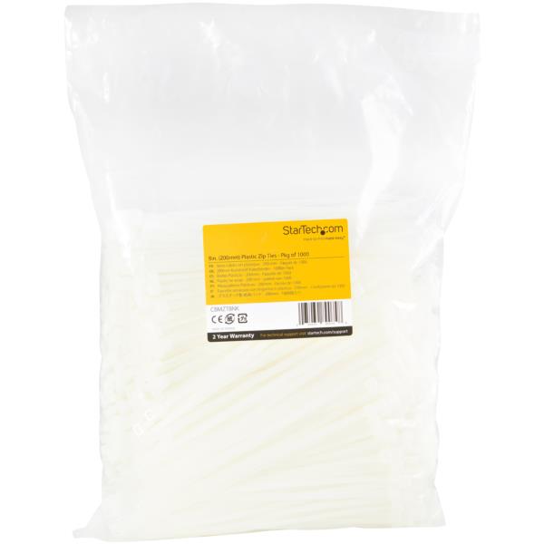 結束バンド/ナイロンケーブルタイ/1000本入りパック/ホワイト/長さ20cm/幅4mm/ケーブル束の直径55mm/引張強度22kg/UL94V-2規格認定品