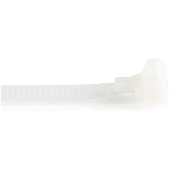 結束バンドリピートタイプ/繰り返し使えるリピートタイ/100本入りパック/ホワイト/長さ20cm/幅7mm/ケーブル束の直径50mm/引張強度22kg/屋内、屋外対応/UL94V-2規格認定品