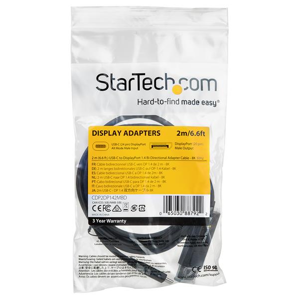 USBType-C-DisplayPort1.4変換ケーブル2m双方向対応8K/30HzHBR3Thunderbolt3互換アダプタ