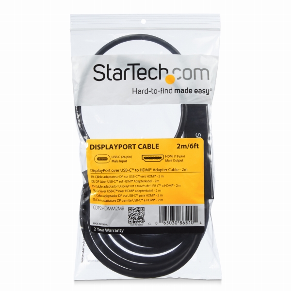 USB-C-HDMI変換アダプタケーブル2m4K/30Hz入力:USBType-C(オス)-出力:HDMI(オス)