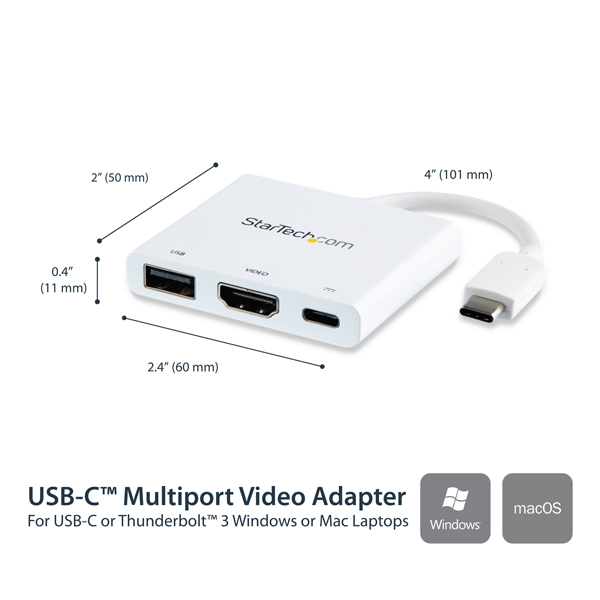 USBType-C接続HDMIディスプレイ変換アダプタホワイト4K/30HzThunderbolt3互換60WUSBPowerDelivery