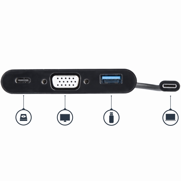 USBtype-C接続VGA変換アダプタ2048x1280p(60Hz)1xUSB-C給電ポート1xUSB-Aポート