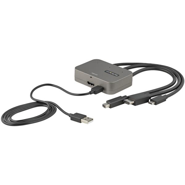 3in1HDMIマルチ変換アダプタ/3入力(USB-C、MiniDisplayPort、HDMI)-1出力(HDMI)/会議室ディスプレイアダプタ