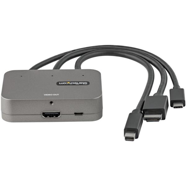 3in1HDMIマルチ変換アダプタ/3入力(USB-C、MiniDisplayPort、HDMI)-1出力(HDMI)/会議室ディスプレイアダプタ