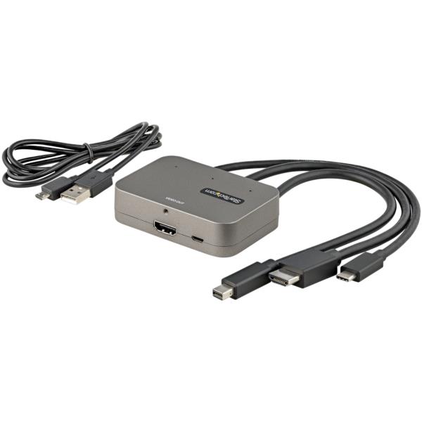3in1HDMIマルチ変換アダプタ/3入力(USB-C、MiniDisplayPort、HDMI)-1出力(HDMI)/会議室ディスプレイアダプタ