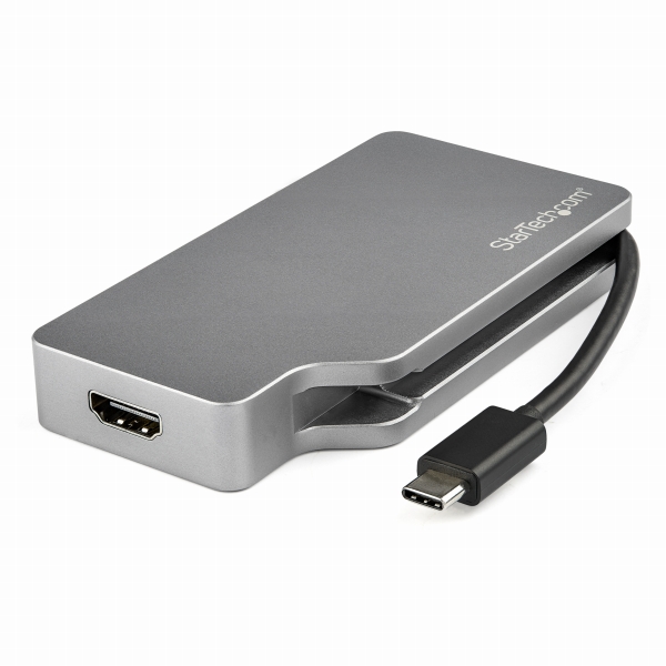 4in1USBType-Cマルチアダプタアルミ筐体USB-C-VGA/DVI/4KHDMI/mDPスペースグレー