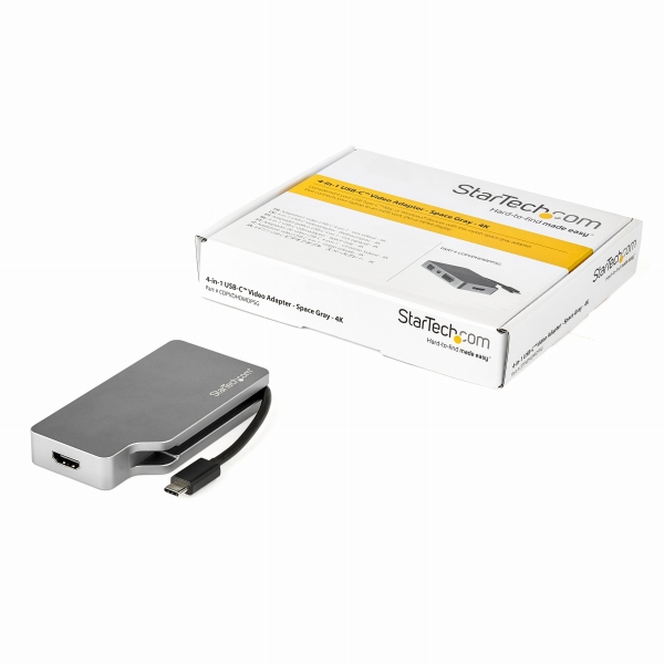 4in1USBType-Cマルチアダプタアルミ筐体USB-C-VGA/DVI/4KHDMI/mDPスペースグレー