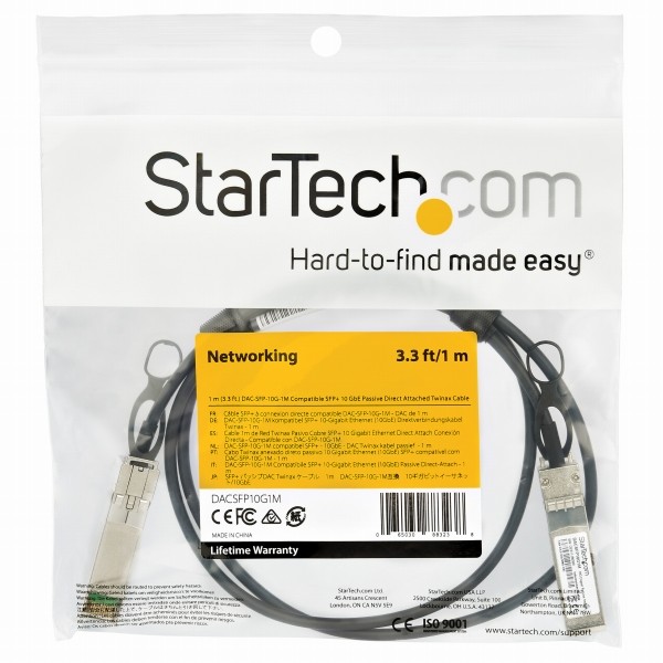 DAC Twinaxケーブル／1m／Dell EMC DAC-SFP-10G-1M互換／10GbE SFP+ 銅線DAC