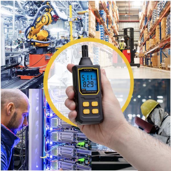 デジタル温湿度計/高感度センサー搭載/大型LCDディスプレイ/最小・最大値表示機能/サーバールーム用/携帯型温度計