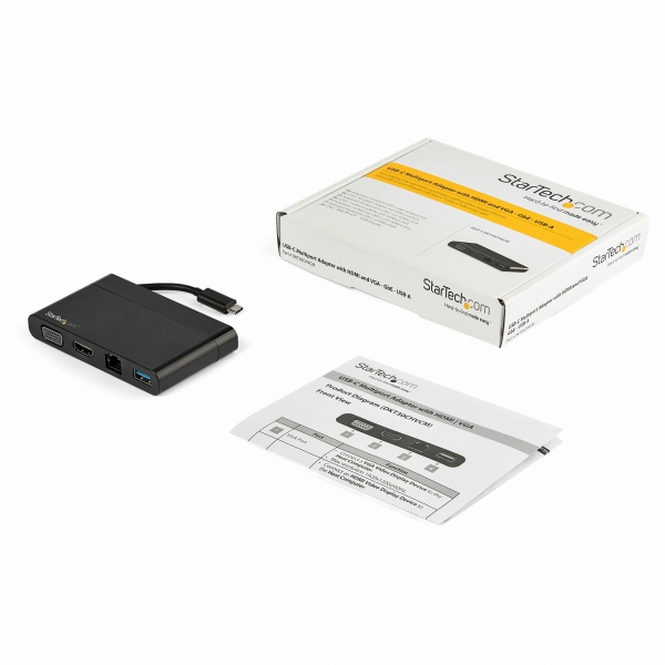 USBType-C接続マルチアダプタHDMI/VGA対応1xUSB-AMac/Windows/Chrome対応4K1xUSB-AポートGbEポート