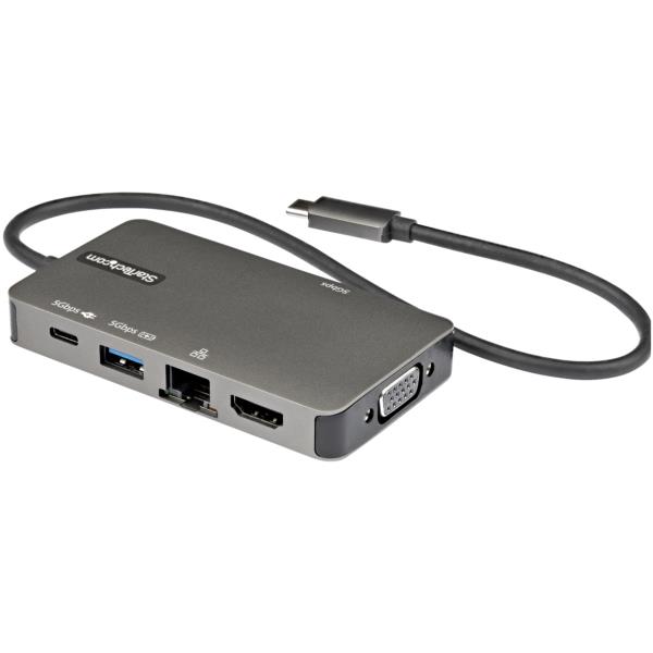 USBType-Cマルチ変換アダプター/USB-C-4K30HzHDMIまたは1080pVGA/100WPowerDeliveryパススルー対応/5GbpsUSBポートx3/ギガビット有線LAN/USB-Cマルチハブ
