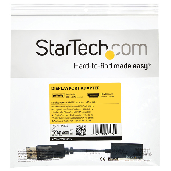 DisplayPort-HDMI変換アダプタ4K/60Hz対応ディスプレイポート(オス)-HDMI(メス)