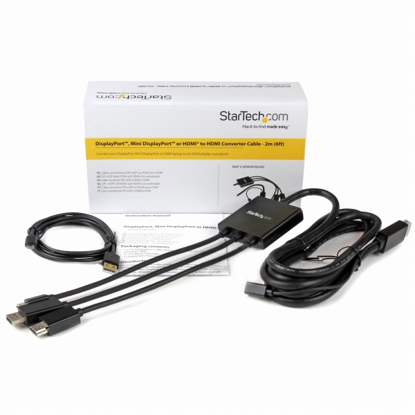 HDMI/DisplayPort/MiniDisplayPort-HDMI変換アダプタケーブル2mHDMI/ミニディスプレイポート/ディスプレイポート（オス）-
