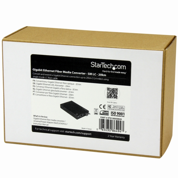 ギガビットイーサネット対応光メディアコンバータ1000BASE-T(RJ45)-1000BASE-LX(シングルモードLC)20km