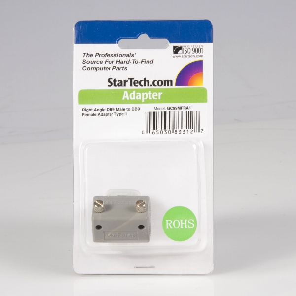 シリアルD-Sub9ピン(オス)-D-Sub9ピン(メス)L型(270°)変換アダプタ