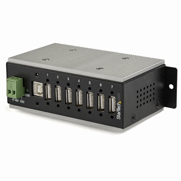 7ポート産業用USB2.0ハブESD保護/350Wサージ保護ウォールマウント対応
