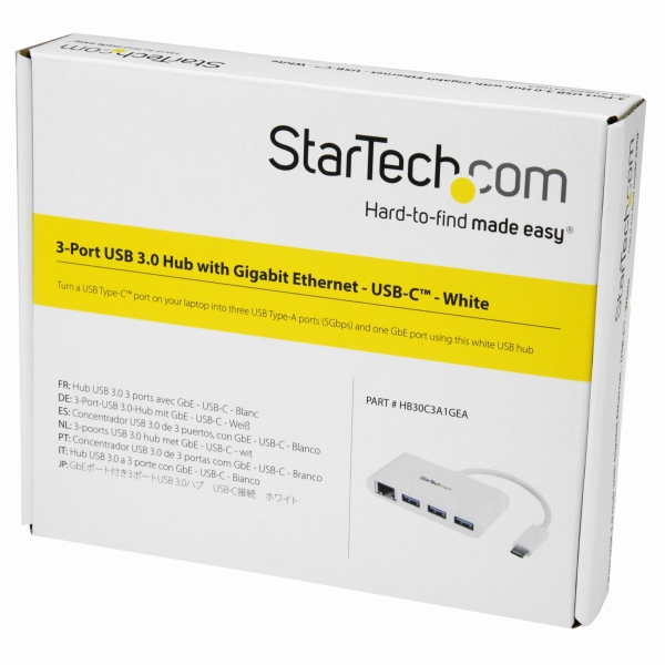 ギガビットEthernetポート搭載3ポートUSB3.0ハブUSBType-C接続USB3.0ハブ搭載有線LANアダプタホワイト