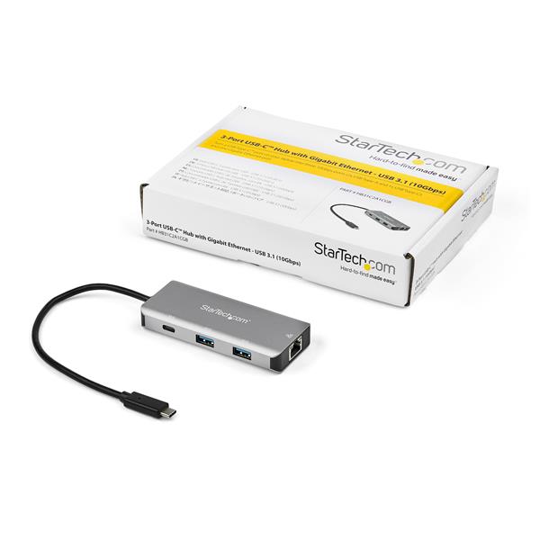 3ポートUSB-Cハブ 有線LANポート 10Gbps 2x USB-A／1x USB-C 25cmホストケーブル
